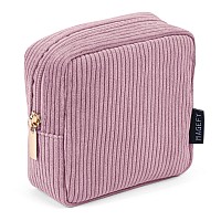 Magefy Small Makeup Bag For Purse Mini Cosmetics Bag Corduroy Cute Cosmetic Pouch For Women With Slipin Pockets Pink