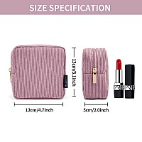 Magefy Small Makeup Bag For Purse Mini Cosmetics Bag Corduroy Cute Cosmetic Pouch For Women With Slipin Pockets Pink