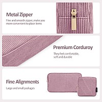 Magefy Small Makeup Bag For Purse Mini Cosmetics Bag Corduroy Cute Cosmetic Pouch For Women With Slipin Pockets Pink