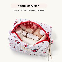 Hbselect 2Pcs Quilted Makeup Bag Cute Makeup Bag Organizer Travel Cosmetic Bag Aesthetic Coquette Cotton Floral Make Up Bag Toil