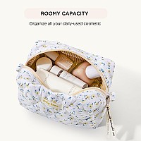 Hbselect 2Pcs Quilted Makeup Bag Cute Makeup Bag Organizer Travel Makeup Pouch For Purse Zipper Aesthetic Coquette Cotton Floral