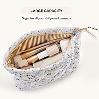 Hbselect 2Pcs Quilted Makeup Bag Cute Makeup Bag Organizer Travel Makeup Pouch For Purse Zipper Aesthetic Coquette Cotton Floral