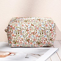 Soidram Floral Makeup Bag Quilted Cosmetic Bag Puffy Coquette Makeup Pouch Aesthetic Cute Travel Toiletry Bag Organizer Cotton M