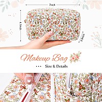 Soidram Floral Makeup Bag Quilted Cosmetic Bag Puffy Coquette Makeup Pouch Aesthetic Cute Travel Toiletry Bag Organizer Cotton M