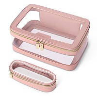 Soimeat Travel Clear Makeup Bag With Makeup Brush Bag Leather Makeup Case Toiletry Bag Portable Cosmetic Bag Case Transparent