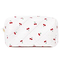 Soidram Cute Makeup Bag Quilted Cosmetic Bag Puffy Coquette Makeup Pouch Aesthetic Large Cherry Travel Toiletry Bag Organizer Co