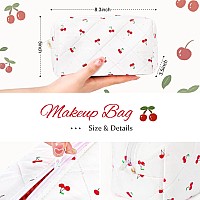 Soidram Cute Makeup Bag Quilted Cosmetic Bag Puffy Coquette Makeup Pouch Aesthetic Large Cherry Travel Toiletry Bag Organizer Co