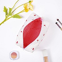 Soidram Cute Makeup Bag Quilted Cosmetic Bag Puffy Coquette Makeup Pouch Aesthetic Large Cherry Travel Toiletry Bag Organizer Co