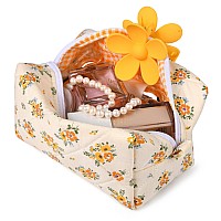 Soidram Floral Makeup Bag Quilted Cosmetic Bag Puffy Coquette Makeup Pouch Aesthetic Cute Travel Toiletry Bag Organizer Cotton M