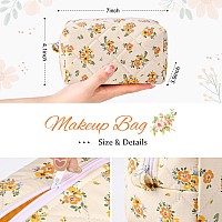 Soidram Floral Makeup Bag Quilted Cosmetic Bag Puffy Coquette Makeup Pouch Aesthetic Cute Travel Toiletry Bag Organizer Cotton M