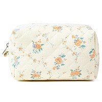 Soidram Floral Makeup Bag Quilted Cosmetic Bag Puffy Coquette Makeup Pouch Aesthetic Cute Travel Toiletry Bag Organizer Cotton M