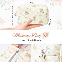 Soidram Floral Makeup Bag Quilted Cosmetic Bag Puffy Coquette Makeup Pouch Aesthetic Cute Travel Toiletry Bag Organizer Cotton M