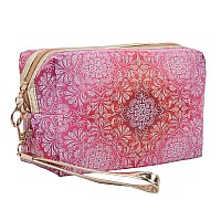 Riah Fashion Portable Travel Clutch Cosmetic Makeup Pouch Bag Toiletry Organizer Purse Wristlet Stripe Floral Plaid Cork M