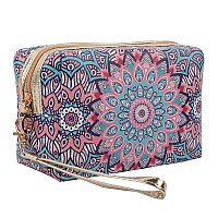 Riah Fashion Portable Travel Clutch Cosmetic Makeup Pouch Bag Toiletry Organizer Purse Wristlet Stripe Floral Plaid Cork M