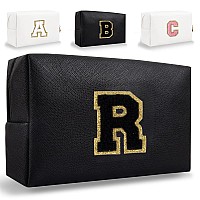 Small Personalized Initial Letter Makeup Bag Cute Waterproof Pu Leather Chenille Letter Cosmetic Bag Travel Makeup Bag Preppy