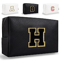 Small Personalized Initial Letter Makeup Bag Cute Waterproof Pu Leather Chenille Letter Cosmetic Bag Travel Makeup Bag Preppy