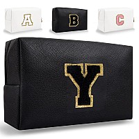 Small Personalized Initial Letter Makeup Bag Cute Waterproof Pu Leather Chenille Letter Cosmetic Bag Travel Makeup Bag Preppy