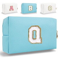 Small Personalized Initial Letter Makeup Bag Cute Waterproof Pu Leather Chenille Letter Cosmetic Bag Travel Makeup Bag Preppy