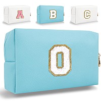 Small Personalized Initial Letter Makeup Bag Cute Waterproof Pu Leather Chenille Letter Cosmetic Bag Travel Makeup Bag Preppy