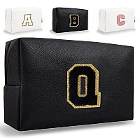 Small Personalized Initial Letter Makeup Bag Cute Waterproof Pu Leather Chenille Letter Cosmetic Bag Travel Makeup Bag Preppy