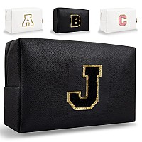 Small Personalized Initial Letter Makeup Bag Cute Waterproof Pu Leather Chenille Letter Cosmetic Bag Travel Makeup Bag Preppy