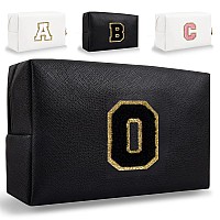 Small Personalized Initial Letter Makeup Bag Cute Waterproof Pu Leather Chenille Letter Cosmetic Bag Travel Makeup Bag Preppy