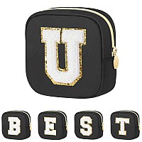 Graduation Gifts For Her Makeup Bag For Women Small Makeup Bag For Purse Travel Cosmetic Bag With Preppy Letter Patch Nylon Mi