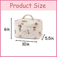 Uekeboag Large Travel Quilted Makeup Bag For Women Floral Cotton Cosmetic Bag Coquette Aesthetic Floral Toiletry Organizer Bag