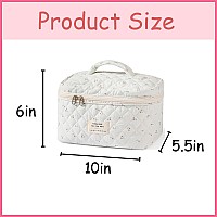 Uekeboag Large Travel Quilted Makeup Bag For Women Floral Cotton Cosmetic Bag Coquette Aesthetic Floral Toiletry Organizer Bag