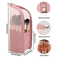 Monstina Makeup Brush Holder Professional Cosmetic Makeup Brush Organizer Standup Makeup Cup Makeup Artist Case Pink