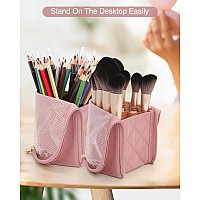 Monstina Makeup Brush Holder Professional Cosmetic Makeup Brush Organizer Standup Makeup Cup Makeup Artist Case Pink