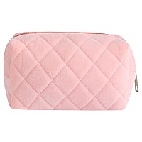 Lydztion Check Plush Makeup Bag Cosmetic Bag For Women Zipper Large Solid Color Travel Toiletry Bag Travel Make Up Toiletry Bag