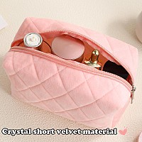 Lydztion Check Plush Makeup Bag Cosmetic Bag For Women Zipper Large Solid Color Travel Toiletry Bag Travel Make Up Toiletry Bag