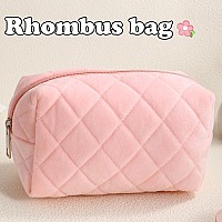 Lydztion Check Plush Makeup Bag Cosmetic Bag For Women Zipper Large Solid Color Travel Toiletry Bag Travel Make Up Toiletry Bag