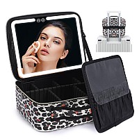 Vanmrior Travel Makeup Bag With Led Lighted Make Up Case With Mirror 3 Color Setting Cosmetic Makeup Box Organizer Vanity Case F