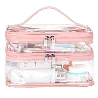 Haoguagua Double Layer Clear Cosmetic Bag Makeup Bag Waterproof Travel Toiletry Bag Transparent Pvc Pouch Organizer Pink Larg