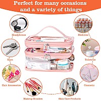 Haoguagua Double Layer Clear Cosmetic Bag Makeup Bag Waterproof Travel Toiletry Bag Transparent Pvc Pouch Organizer Pink Larg