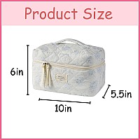 Uekeboag Large Travel Quilted Makeup Bag For Women, Floral Cotton Cosmetic Bag, Coquette Aesthetic Floral Toiletry Organizer Bag (06Bluerose)