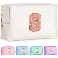 Topeast Personalized Makeup Bag Chenille Letter Pouch Cosmetic Bag W Zipper Pu Leather Waterproof Toiletry Bag Bridal Shower