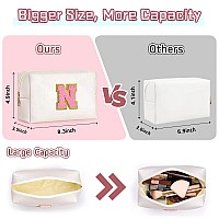 Topeast Personalized Makeup Bag Chenille Letter Pouch Cosmetic Bag W Zipper Pu Leather Waterproof Toiletry Bag Bridal Shower