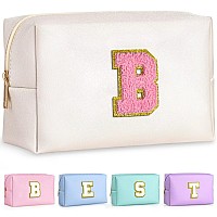 Topeast Preppy Patch Makeup Bag Chenille Letter Pouch Cosmetic Bag Pu Leather Waterproof Toiletry Bag Personalized Birthday G