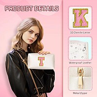 Topeast Preppy Patch Makeup Bag Chenille Letter Pouch Cosmetic Bag Pu Leather Waterproof Toiletry Bag Personalized Birthday G