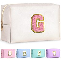 Topeast Travel Makeup Bag Personalized Initial Toiletry Bag W Zipper Cute Makeup Pouch Pu Leather Waterproof Cosmetic Bag Bi