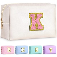 Topeast Initial Cosmetic Bag Pu Leather Waterproof Travel Toiletry Bag Monogrammed Gifts For Women Personalized Birthday Gift