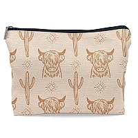 Lacosu Western Beige Makeup Bag Western Gifts For Women Cow Makeup Bag Cowgirl Stuff Western Stuff For Women Western Gifts Cowgi