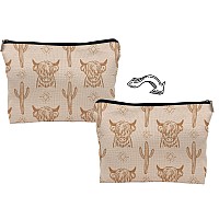 Lacosu Western Beige Makeup Bag Western Gifts For Women Cow Makeup Bag Cowgirl Stuff Western Stuff For Women Western Gifts Cowgi