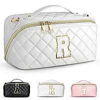 Topeast Monogrammed Gifts For Women Initial Makeup Bag Travel Cosmetic Bag Waterproof Pu Leather Toiletry Bag Personalized Bir