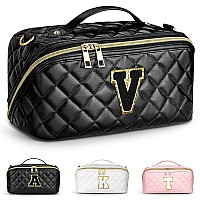 Topeast Large Capacity Travel Cosmetic Bag Initial Makeup Bag Chenille Letter Bag Portable Quilted Makeup Bags For Women Waterp