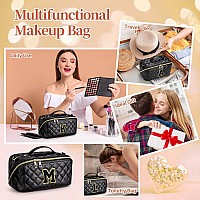 Topeast Personalized Makeup Bag Large Quilted Cosmetic Bag Initial Make Up Bag Waterproof Leather Travel Toiletry Bag Organizer