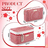 Zeyune 2 Pcs Cotton Quilted Makeup Bag Large Travel Coquette Cosmetic Bag Aesthetic Cute Floral Cherry Peony Toiletry Organize